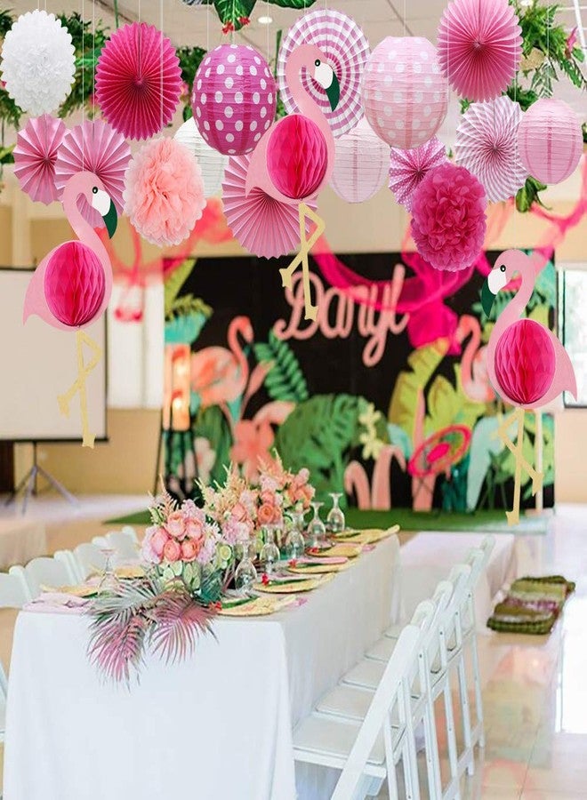 Meiduo Tropical Flamingo Party Honeycomb Decoration, Hawaiian Summer Party Supplies for Adults Kids Birthday Bridal Shower with Flamingo Paper Fans Pom Poms Flowers Paper Lanterns (Pink) - Image 4